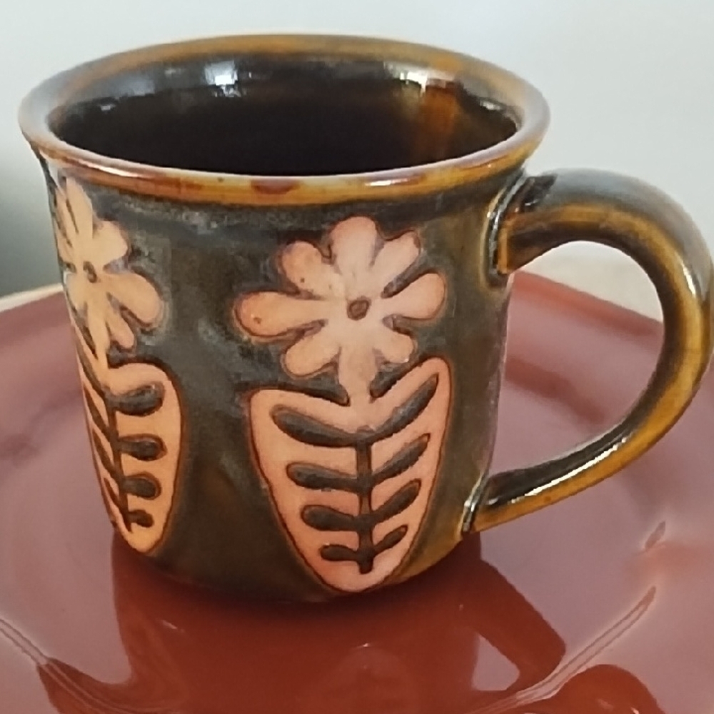 Floral Brown Ceramic Mug